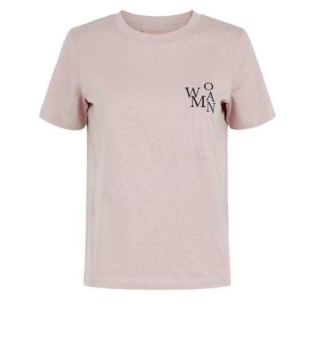 JDY – T-Shirt mit „Woman-Slogan in Mittelrosa
