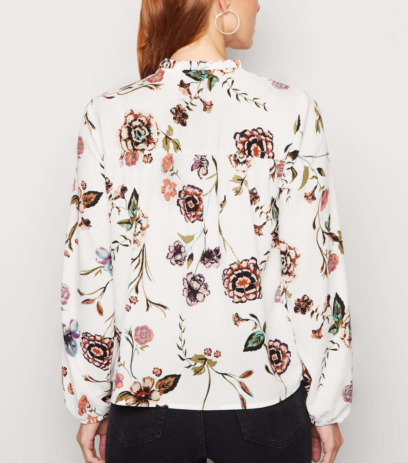 JDY White Floral Frill Neck Blouse Image 3