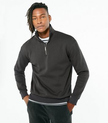 Image of Dark Grey Zip Neck Long Sleeve Sweatshirt New Look