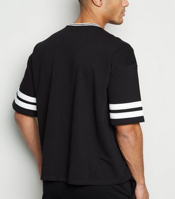 Image of Black Stripe New Jersey Slogan T-Shirt New Look