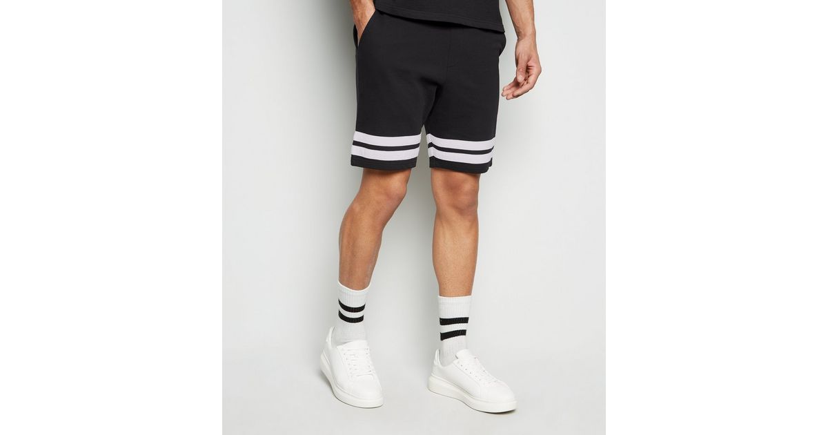 Black Stripe Hem Jersey Shorts | New Look
