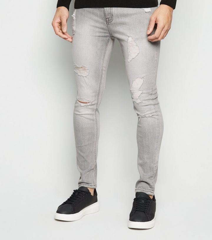 Hellgraue Zerrissene Skinny Jeans In Gespruhter Optik New Look