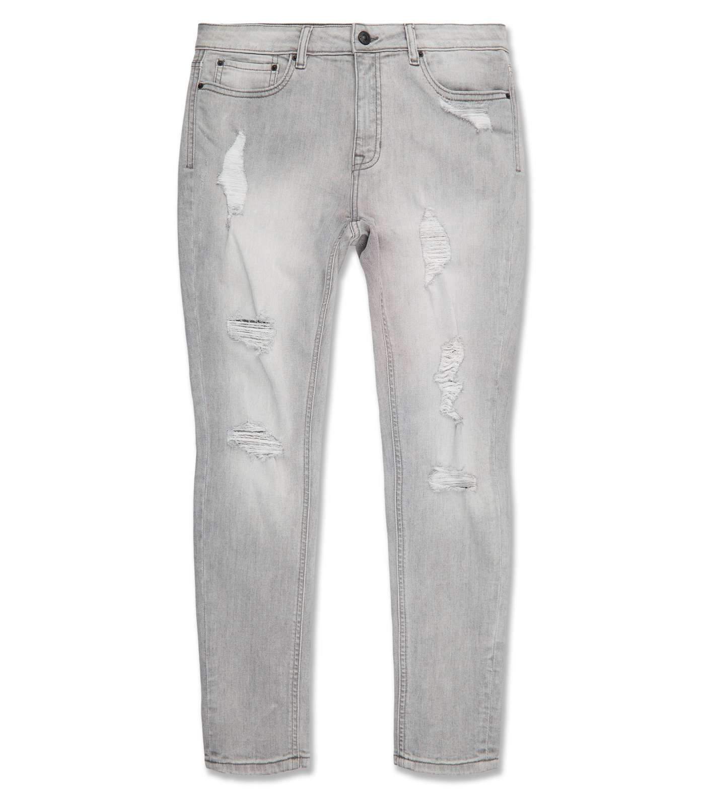 Pale Grey Ripped Spray On Skinny Jeans Image 4