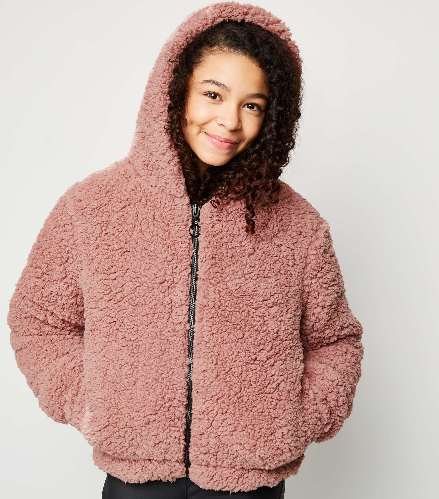 Girls Black Reversible Fleece Hooded Jacket Image 6