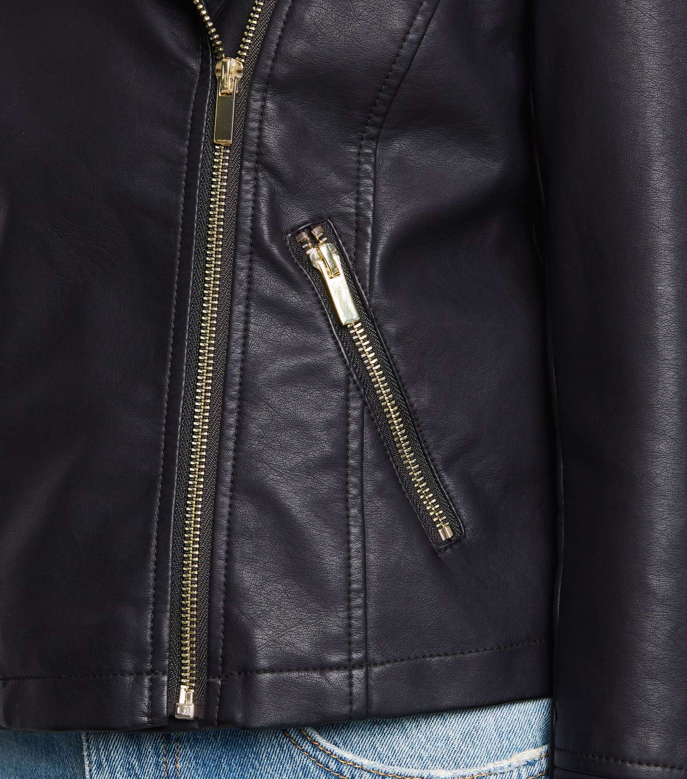 Petite Black Leather-Look Quilted Biker Jacket Image 5