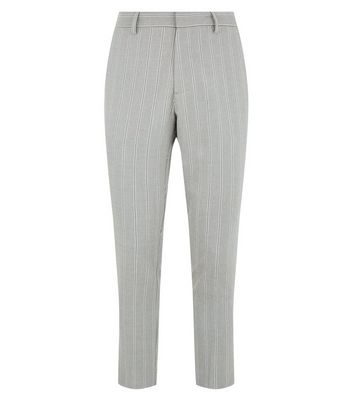 New look slim fit cropped trousers in hot sale grey pinstripe