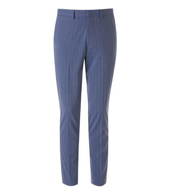 Image of Pale Blue Pinstripe Skinny Crop Trousers New Look