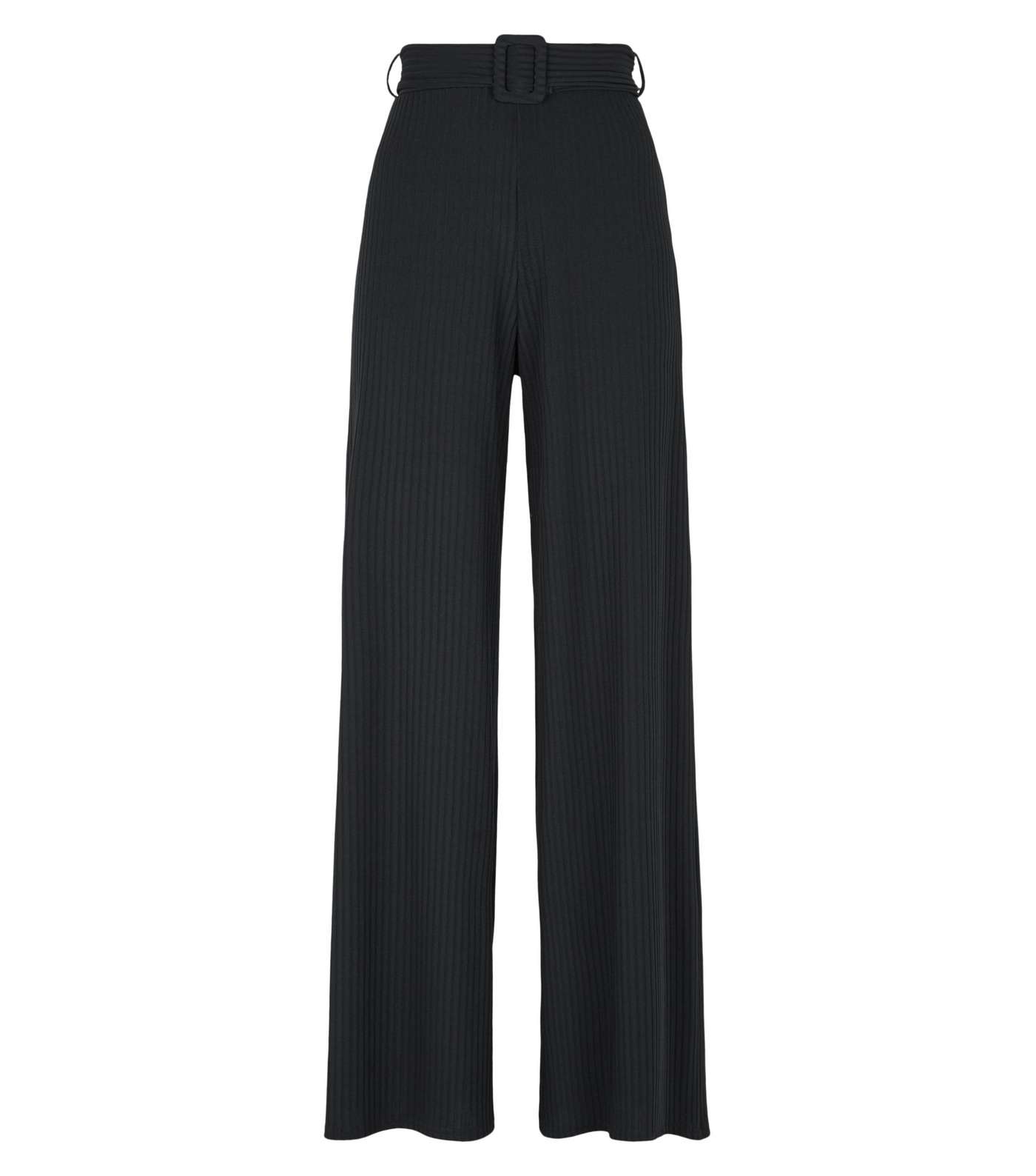 Black Ribbed Belted Wide Leg Trousers Image 4