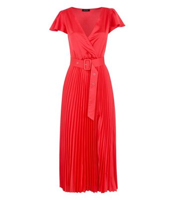 midi red satin dress