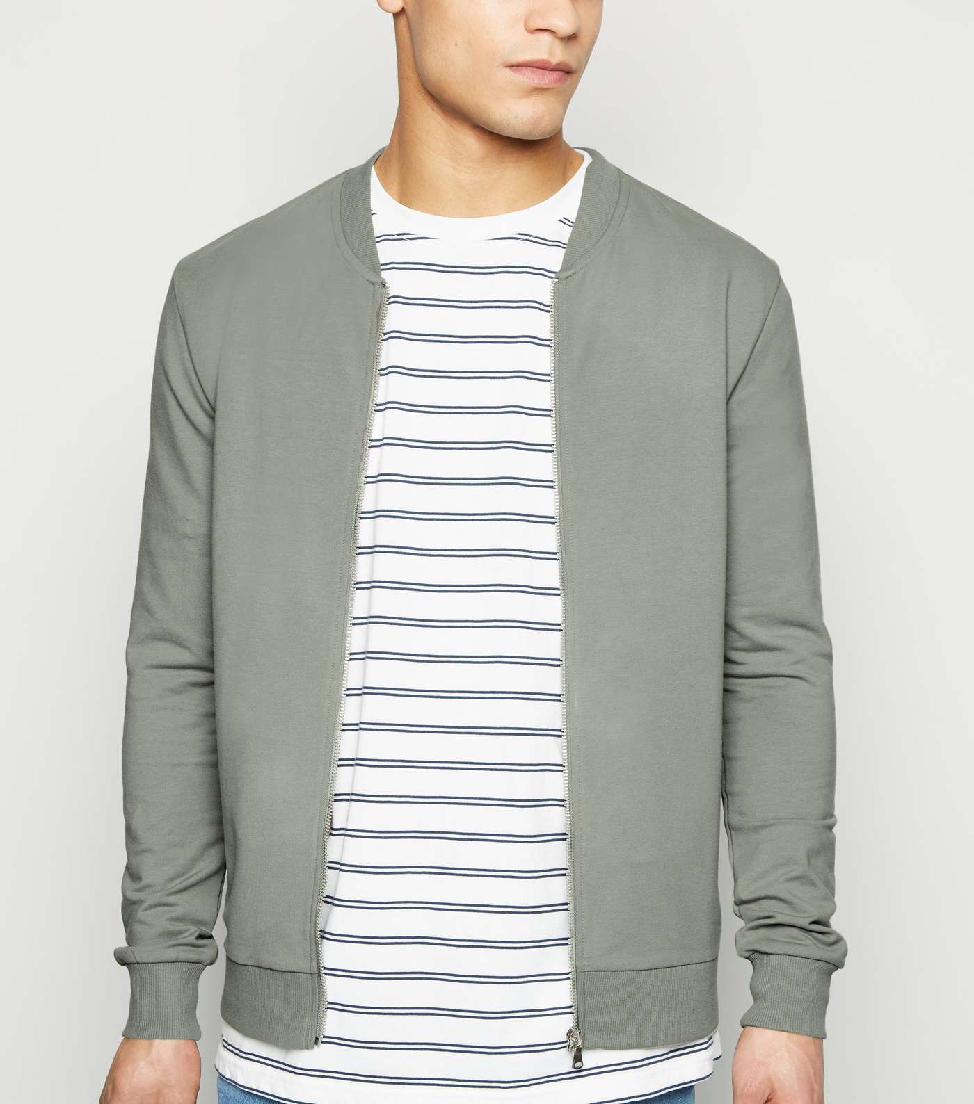 Olive Jersey Muscle Fit Bomber Jacket