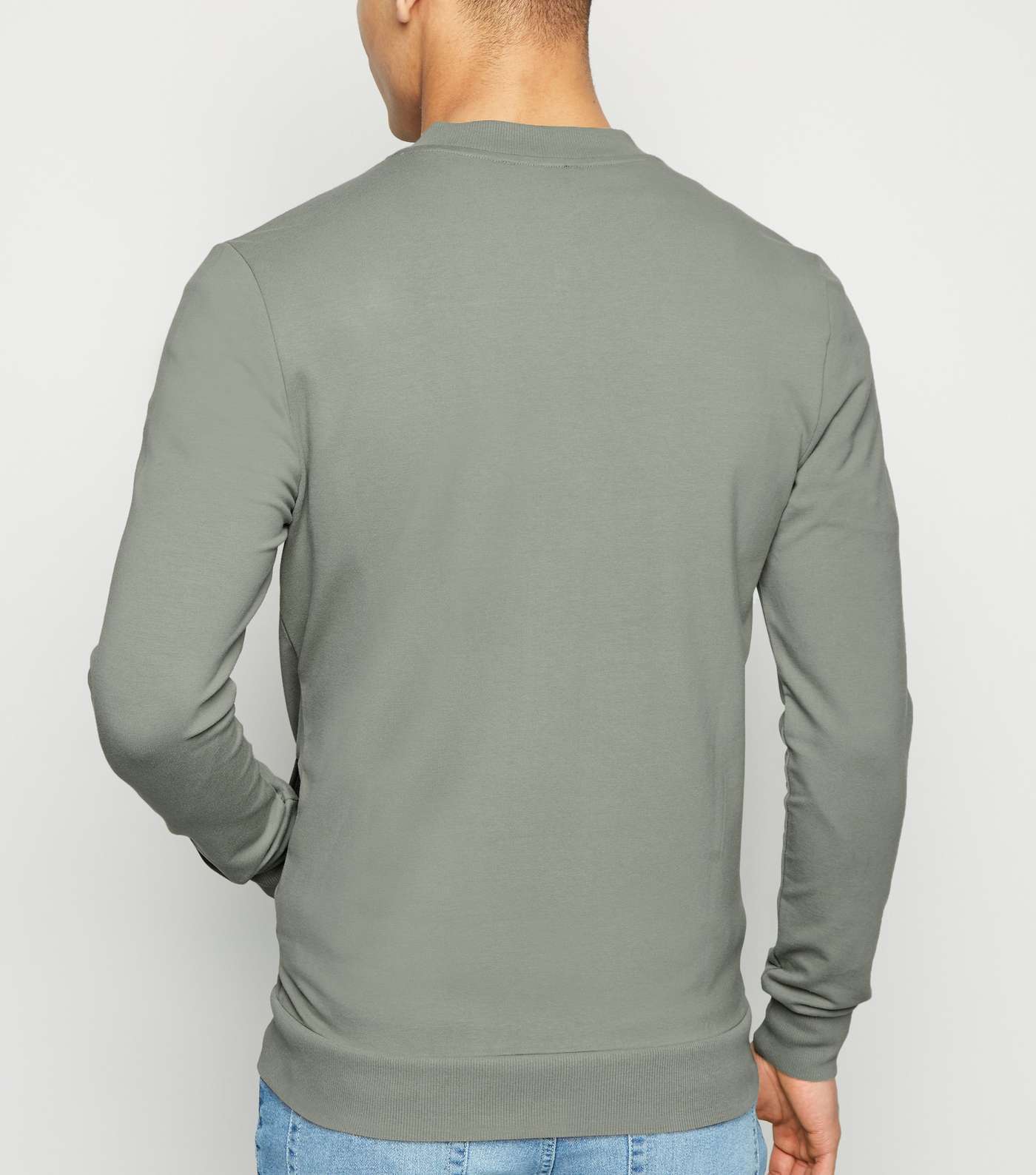 Olive Jersey Muscle Fit Bomber Jacket Image 3