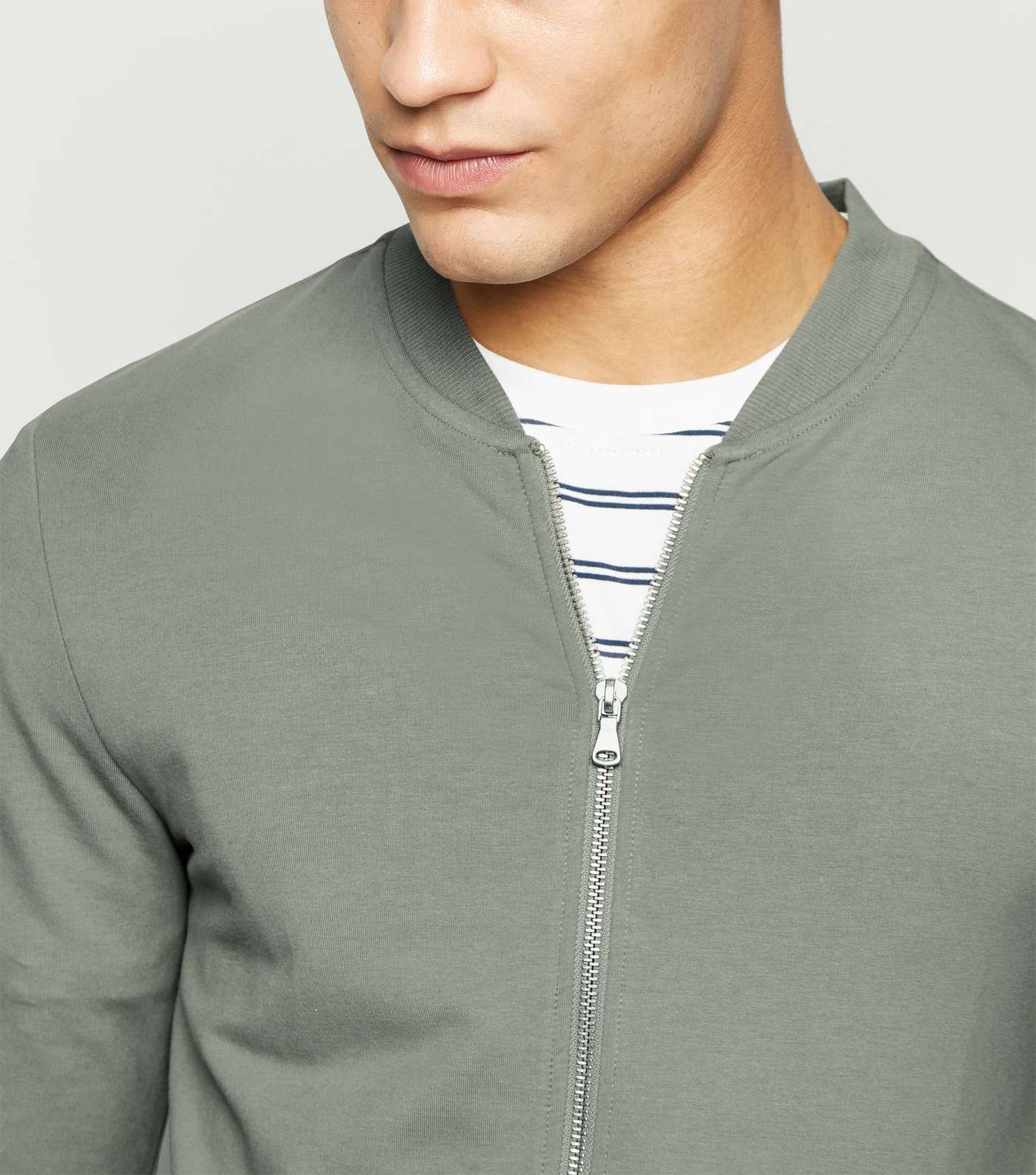 Olive Jersey Muscle Fit Bomber Jacket Image 5