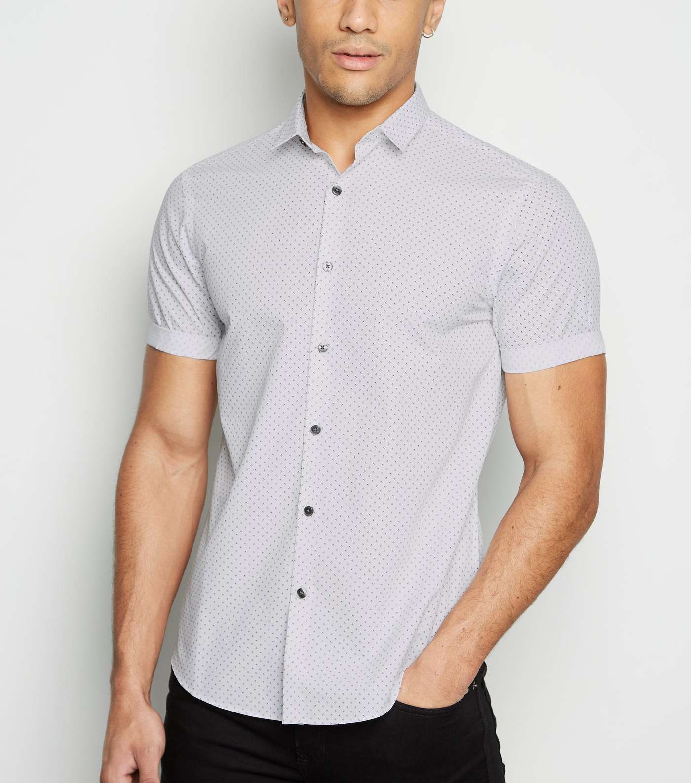White Geometric Short Sleeve Shirt