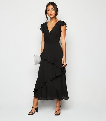 Black midi frill dress Clearance