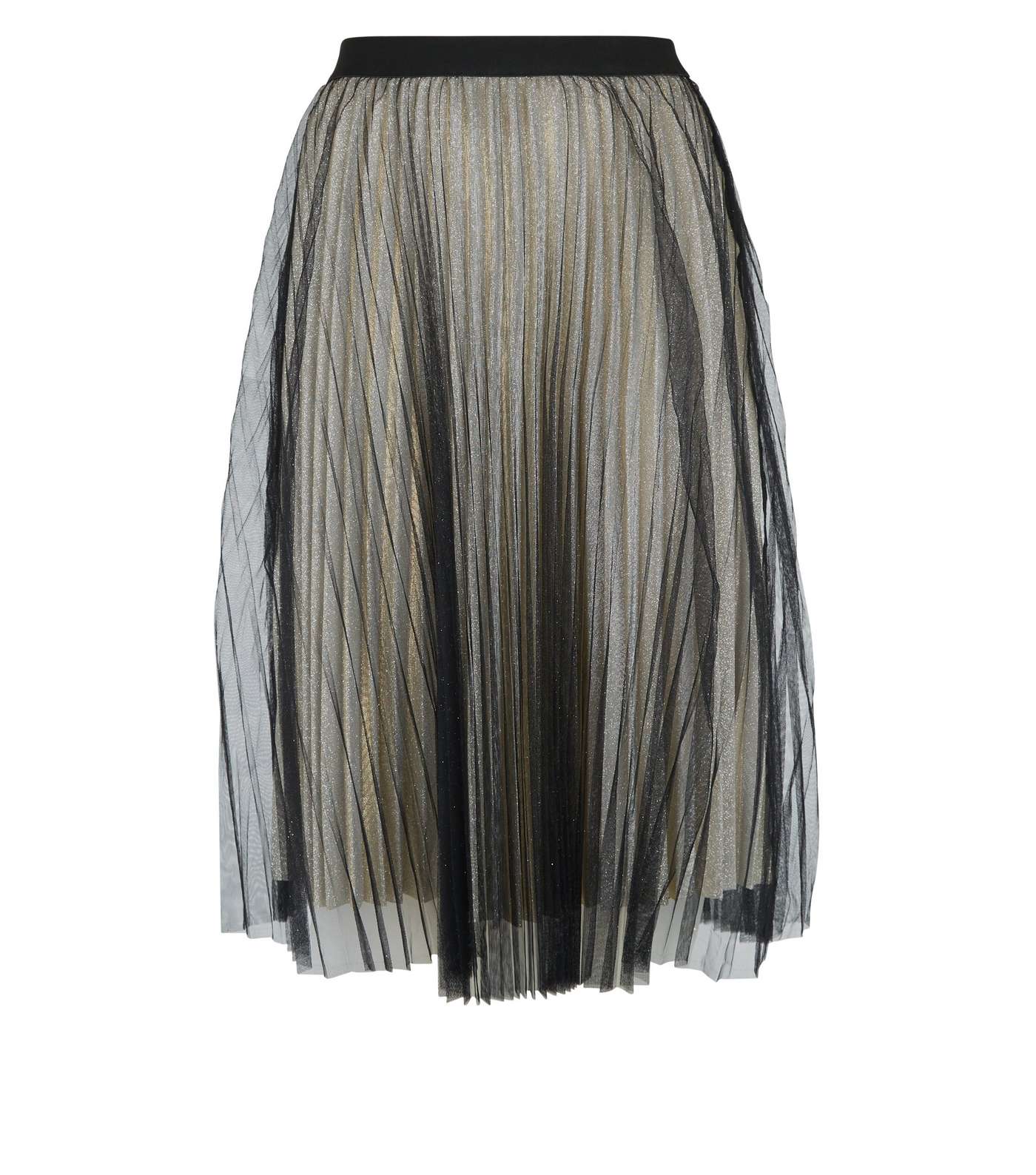 Curves Black Glitter Mesh Pleated Skirt Image 4
