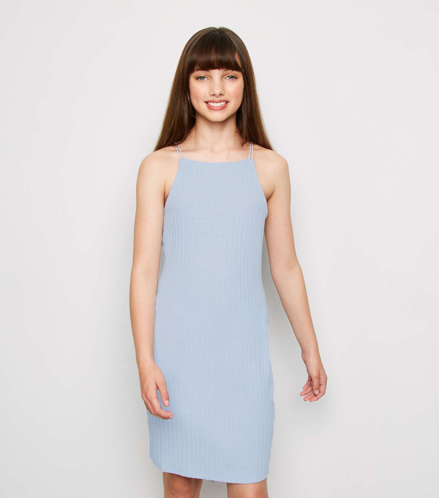 Girls Pale Blue Ribbed Mini Dress