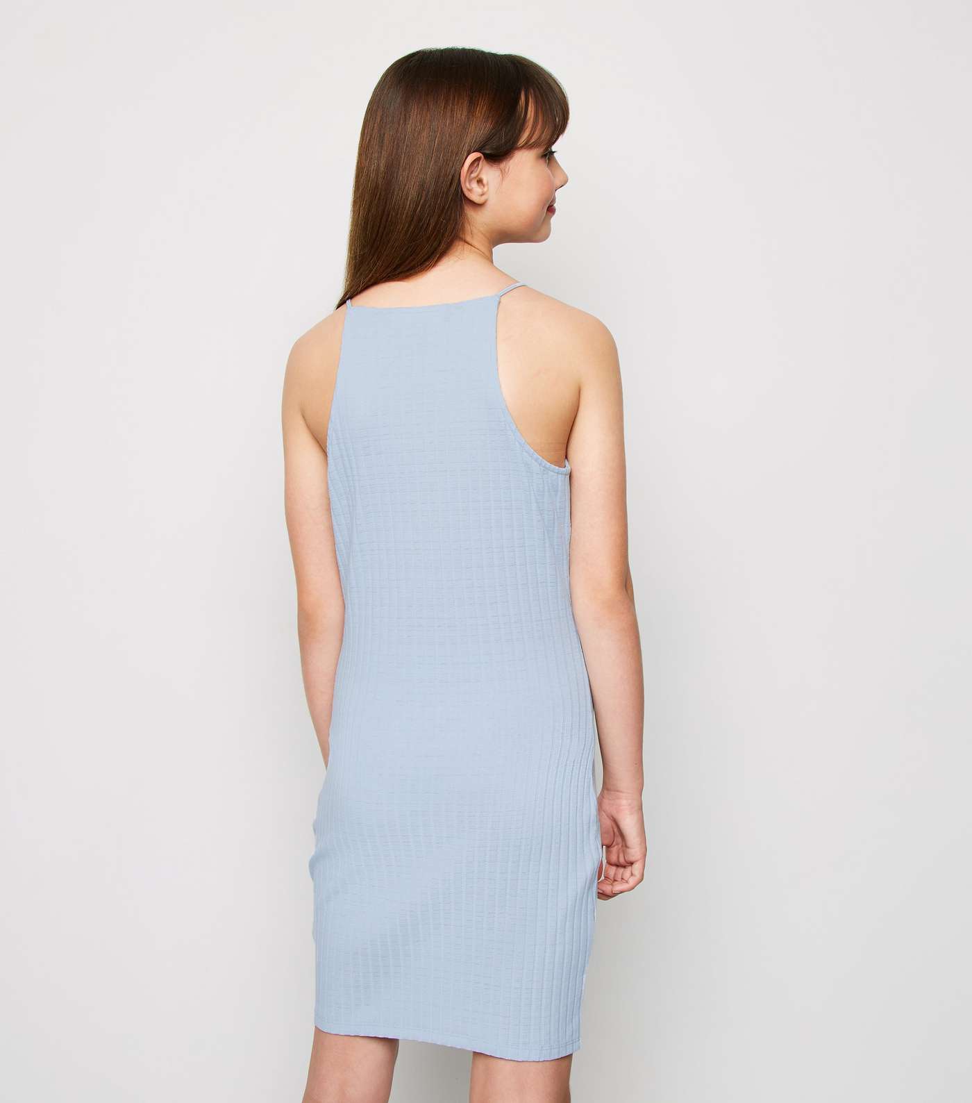 Girls Pale Blue Ribbed Mini Dress Image 3