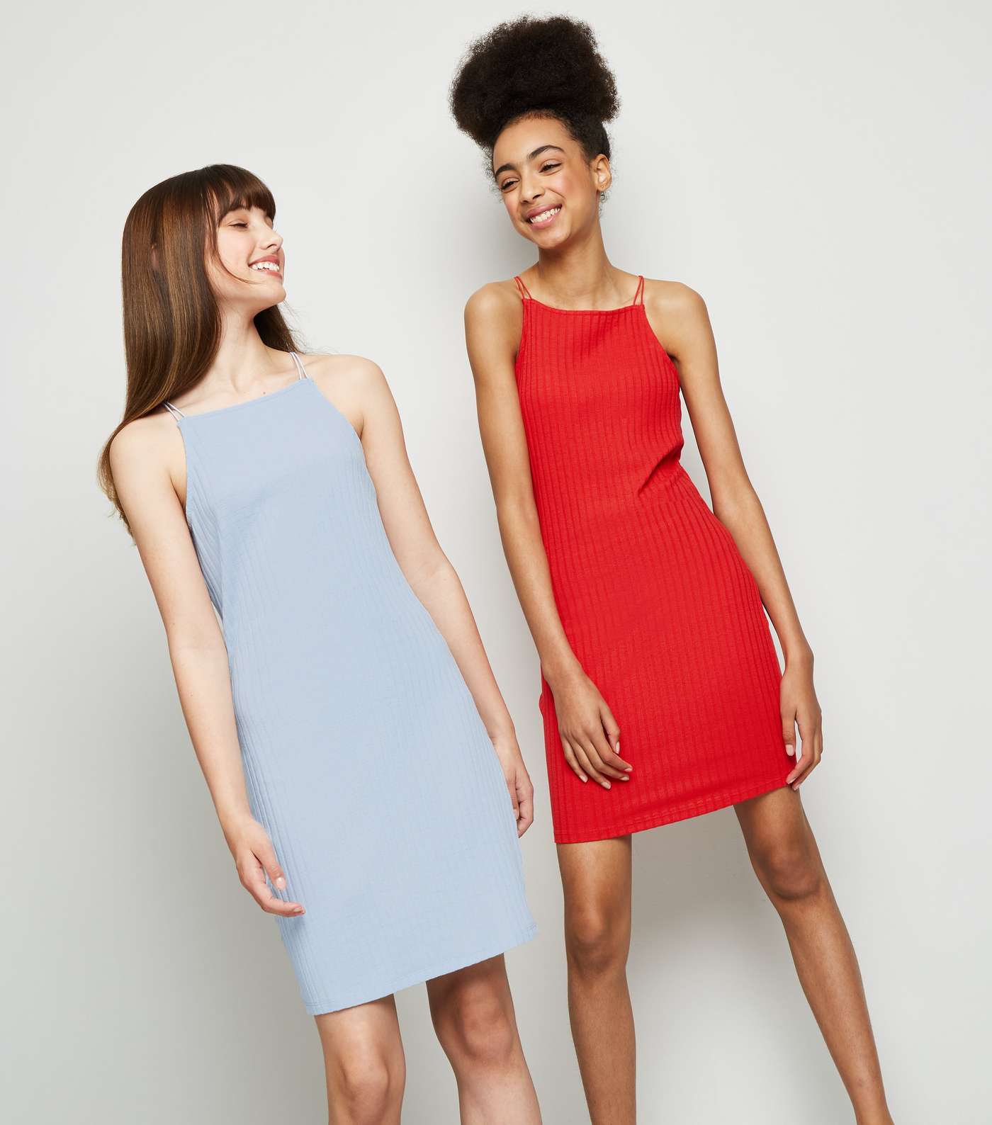 Girls Pale Blue Ribbed Mini Dress Image 5