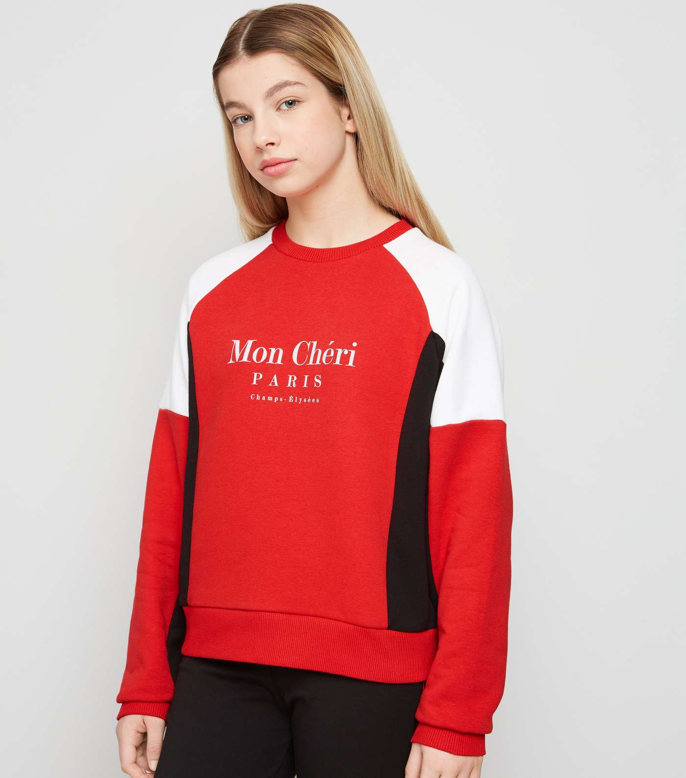 Girls Red Chérie Slogan Colour Block Sweatshirt