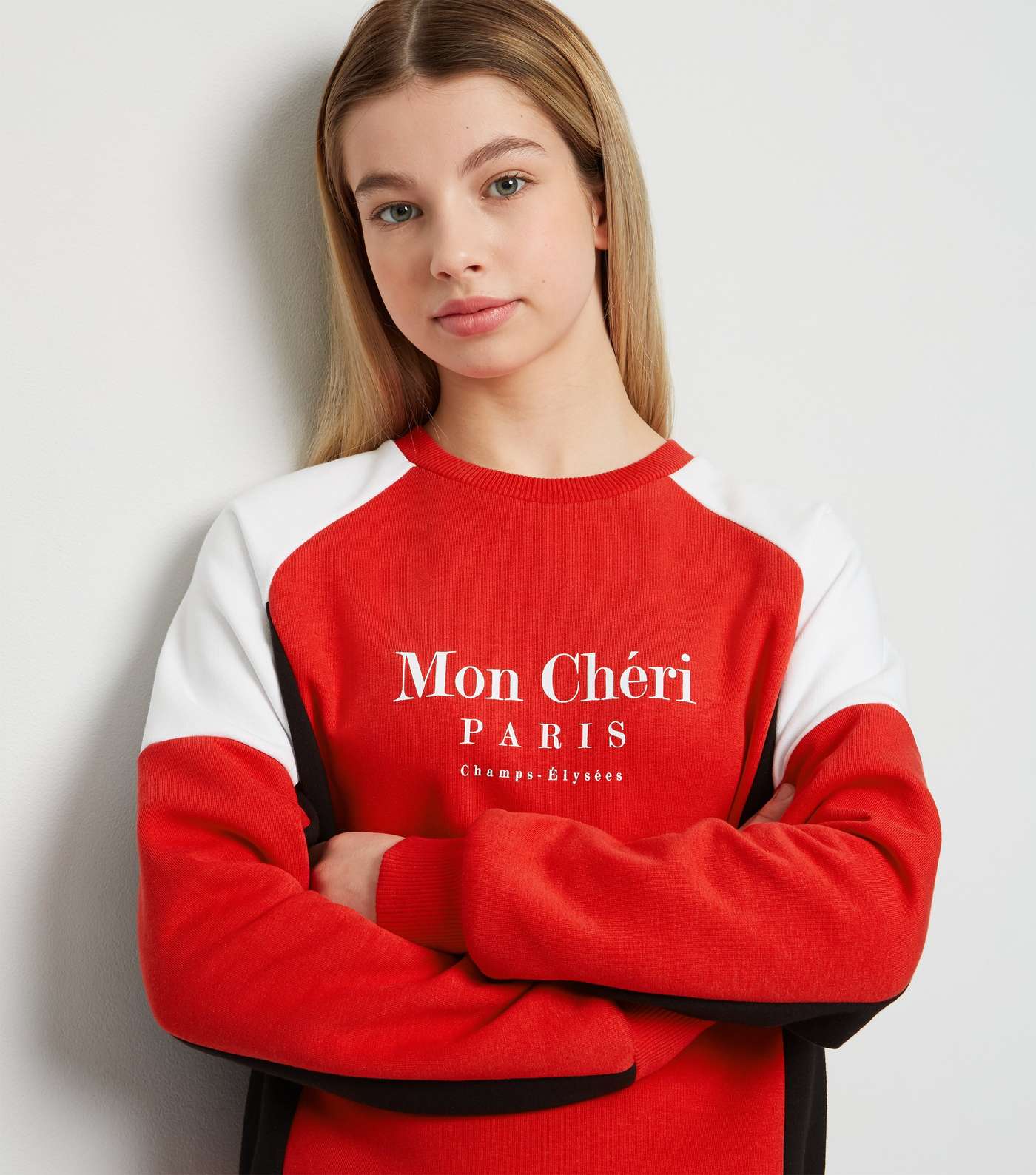Girls Red Chérie Slogan Colour Block Sweatshirt Image 5