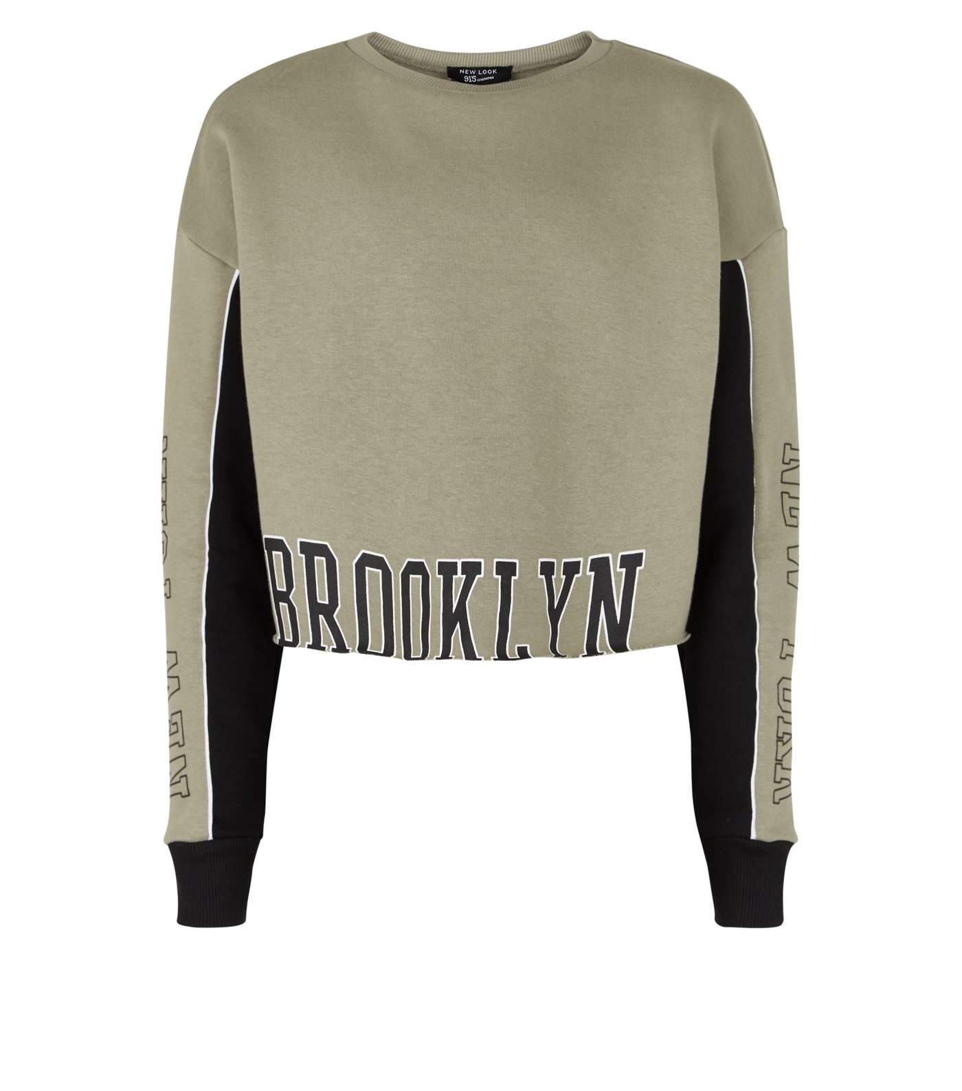 Girls Khaki Brooklyn Slogan Crop Sweatshirt Image 4