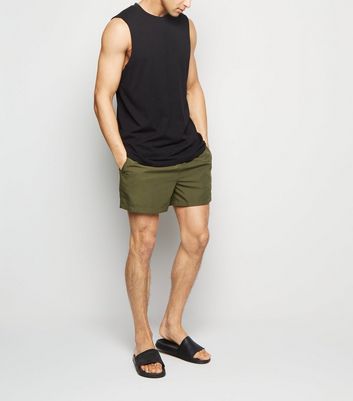Image of Khaki Circle Embroidered Swim Shorts New Look
