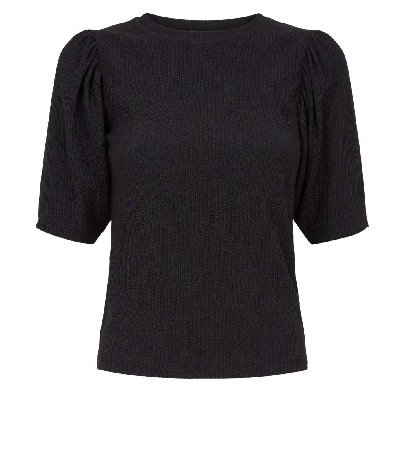 Petite Black Crinkle Puff Sleeve T-Shirt Image 4