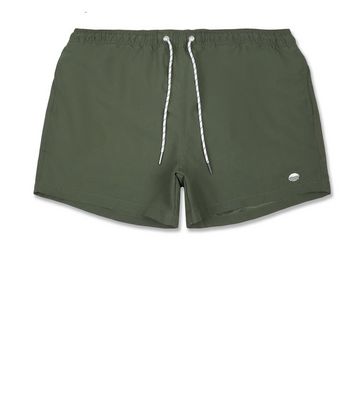 Image of Khaki Circle Embroidered Short Swim Shorts New Look
