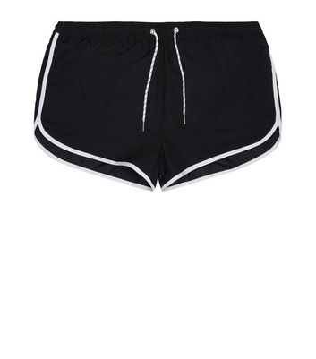Image of Black Runner Swim Shorts New Look