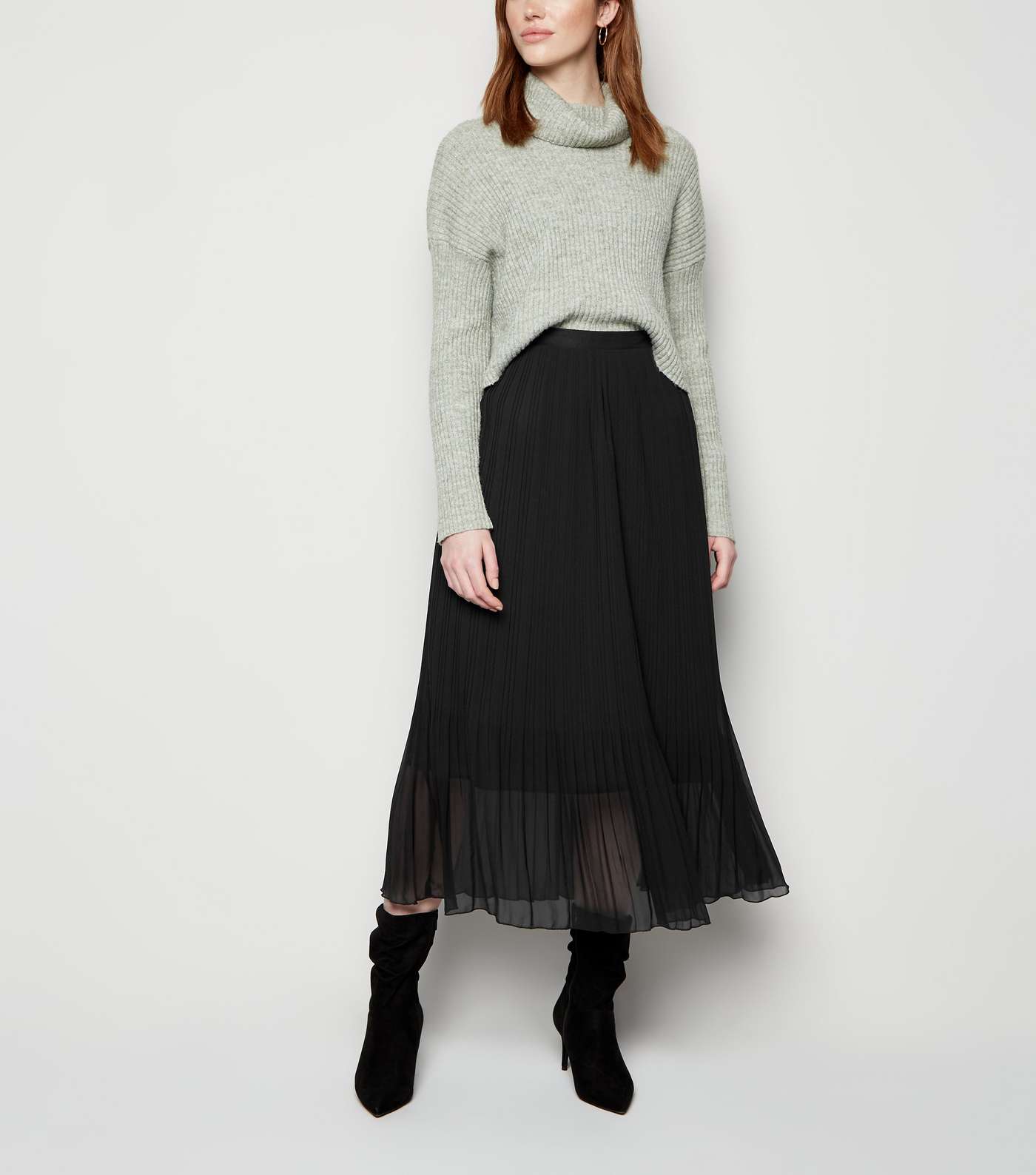Tall Black Chiffon Pleated Midi Skirt