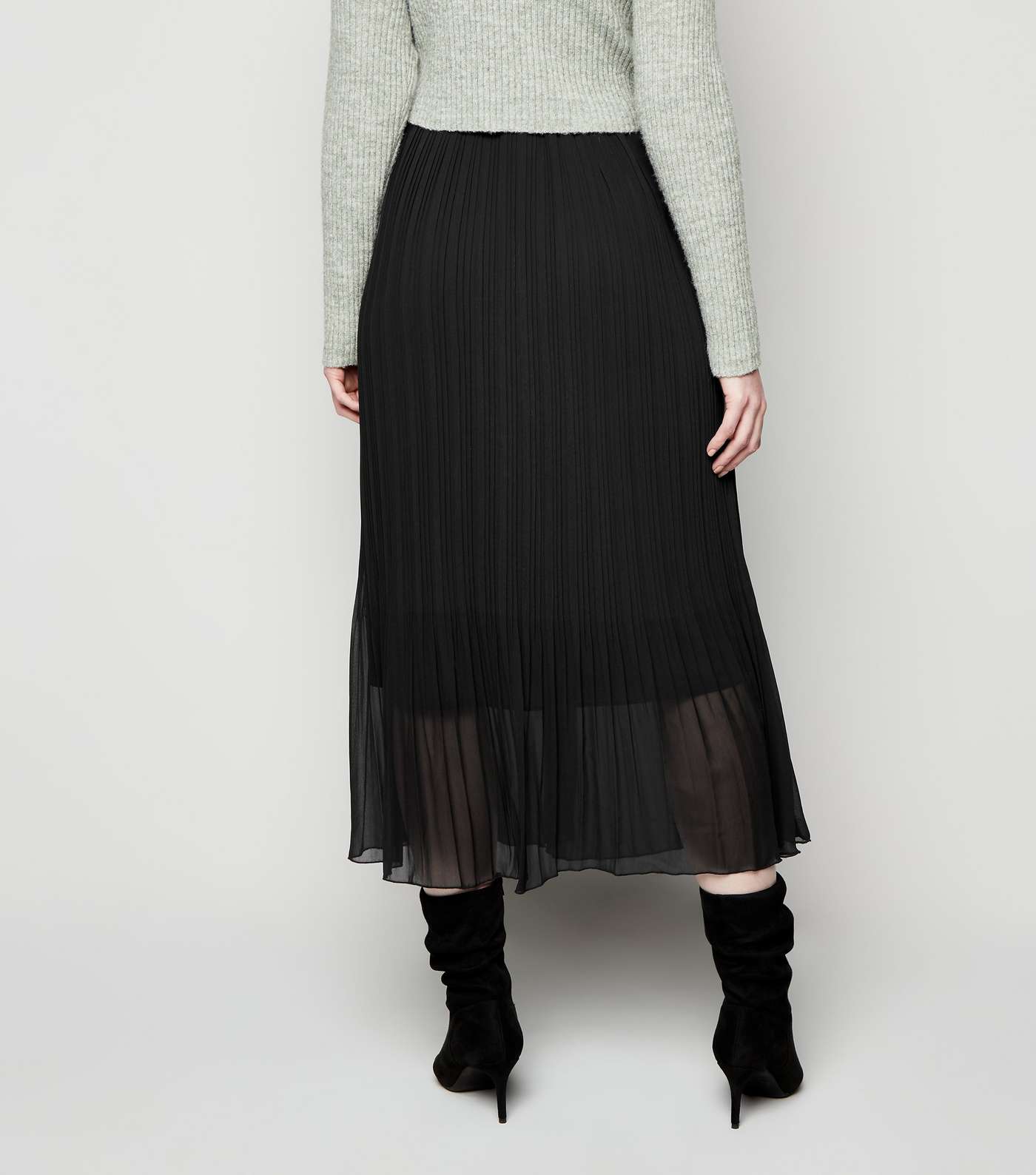 Tall Black Chiffon Pleated Midi Skirt Image 3