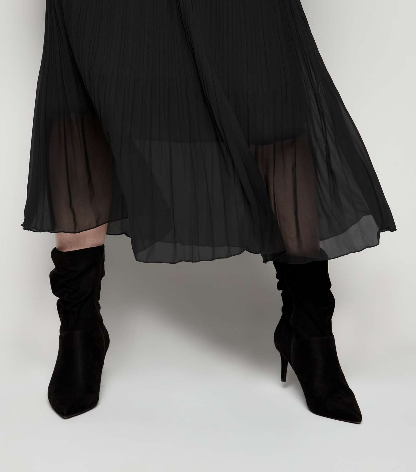 Tall Black Chiffon Pleated Midi Skirt Image 5
