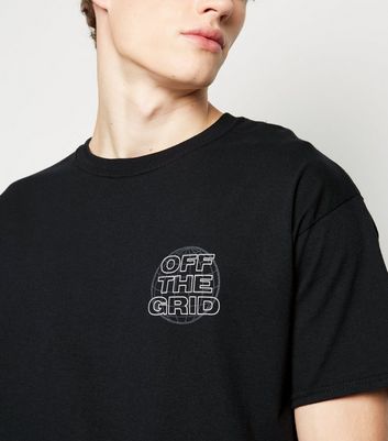 Image of Black Off The Grid Planet Slogan T-Shirt New Look