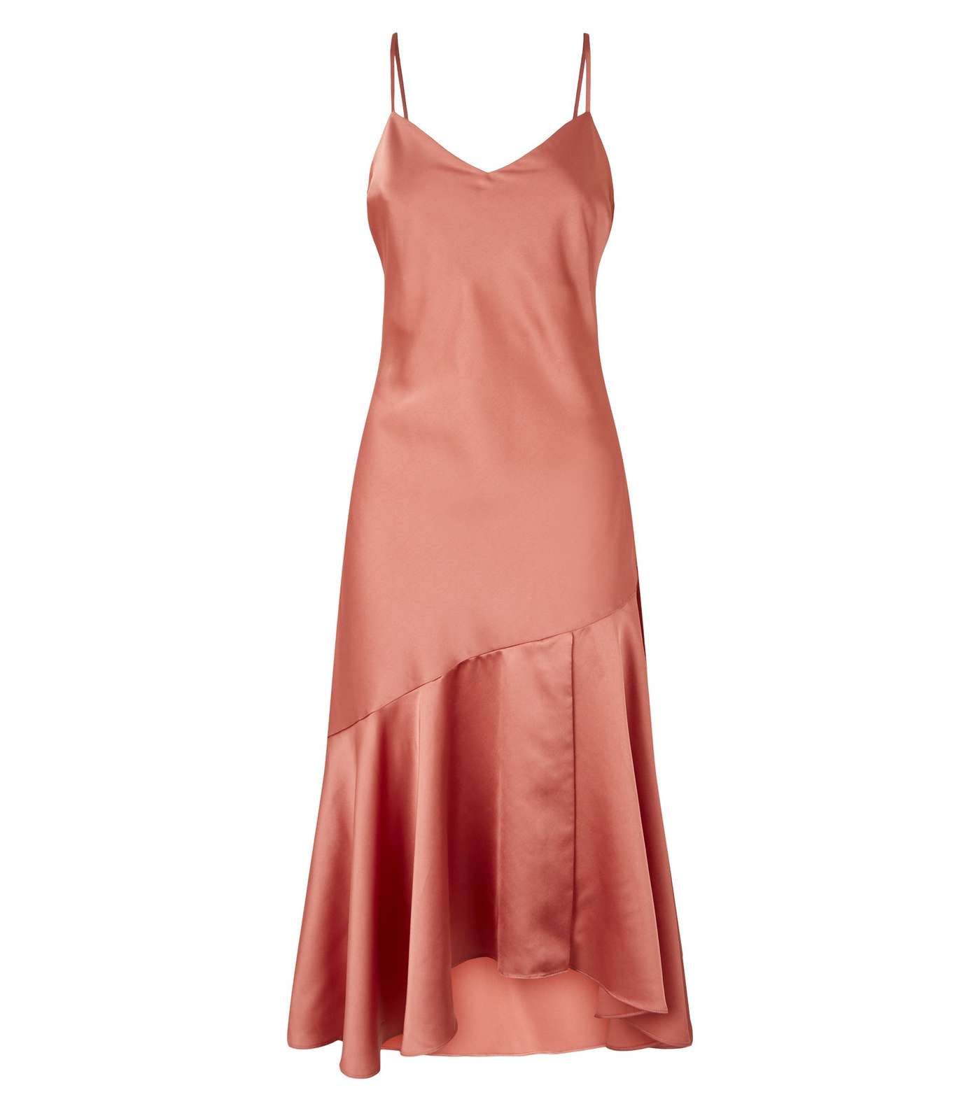 Petite Pale Pink Satin Frill Hem Midi Dress Image 4
