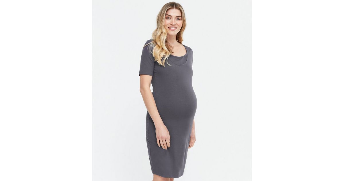 Maternity Grey Jersey Nursing Dress New Look