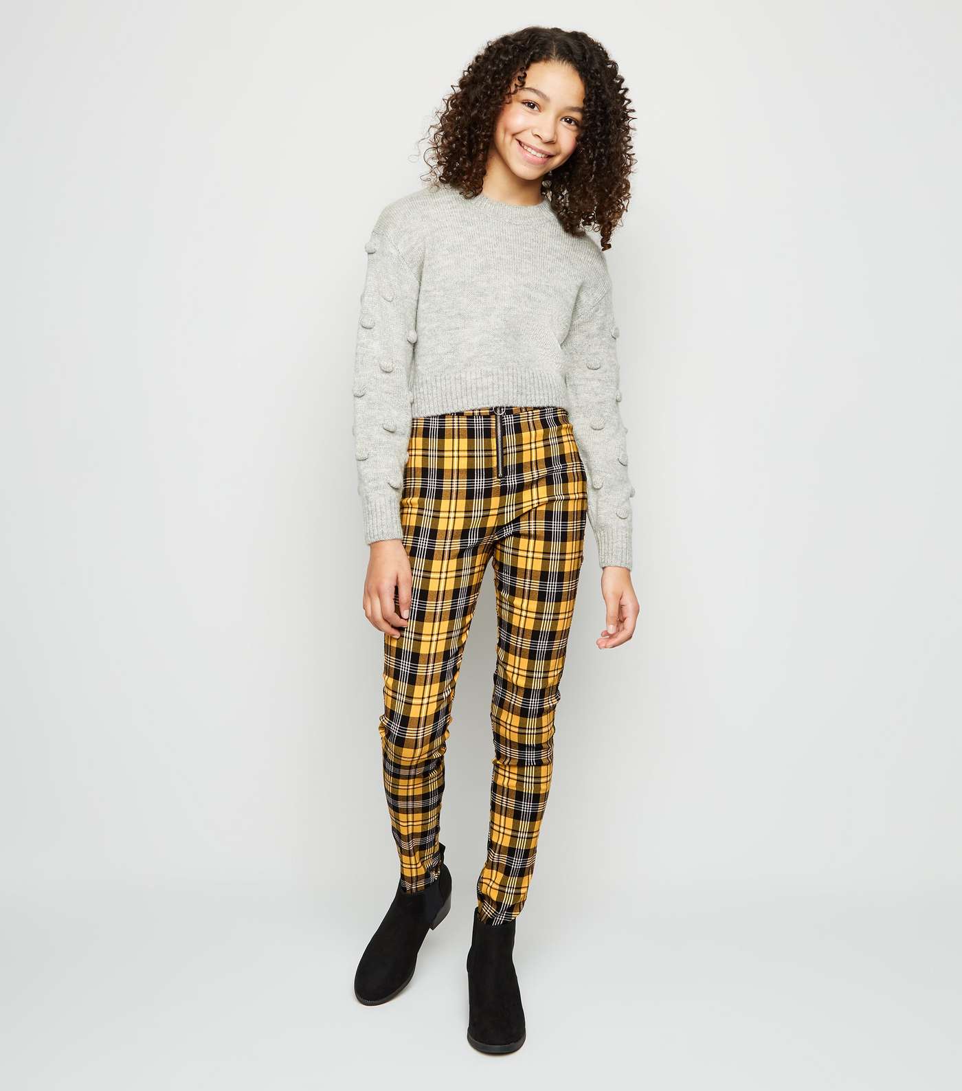 Girls Yellow Check Ring Pull Trousers