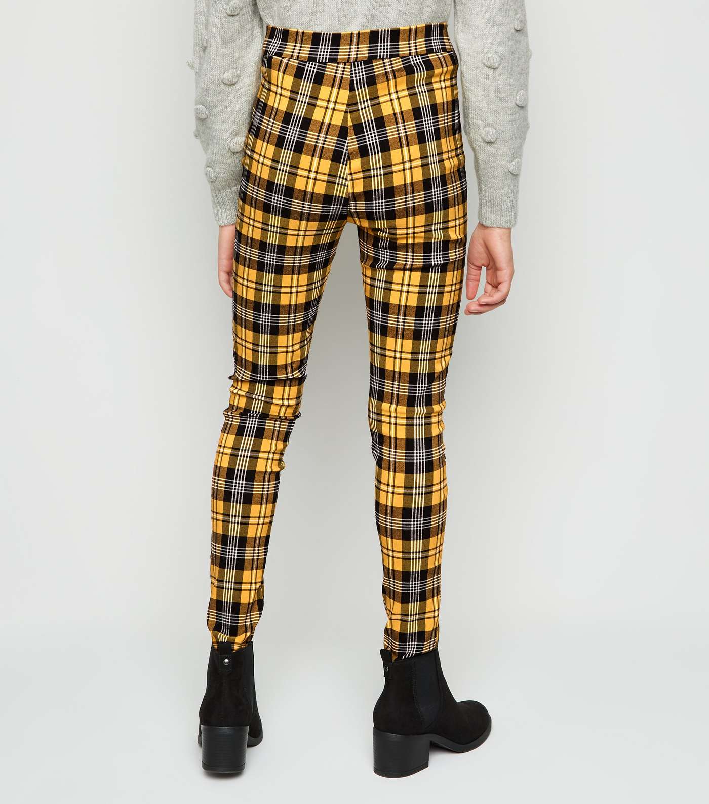 Girls Yellow Check Ring Pull Trousers Image 3