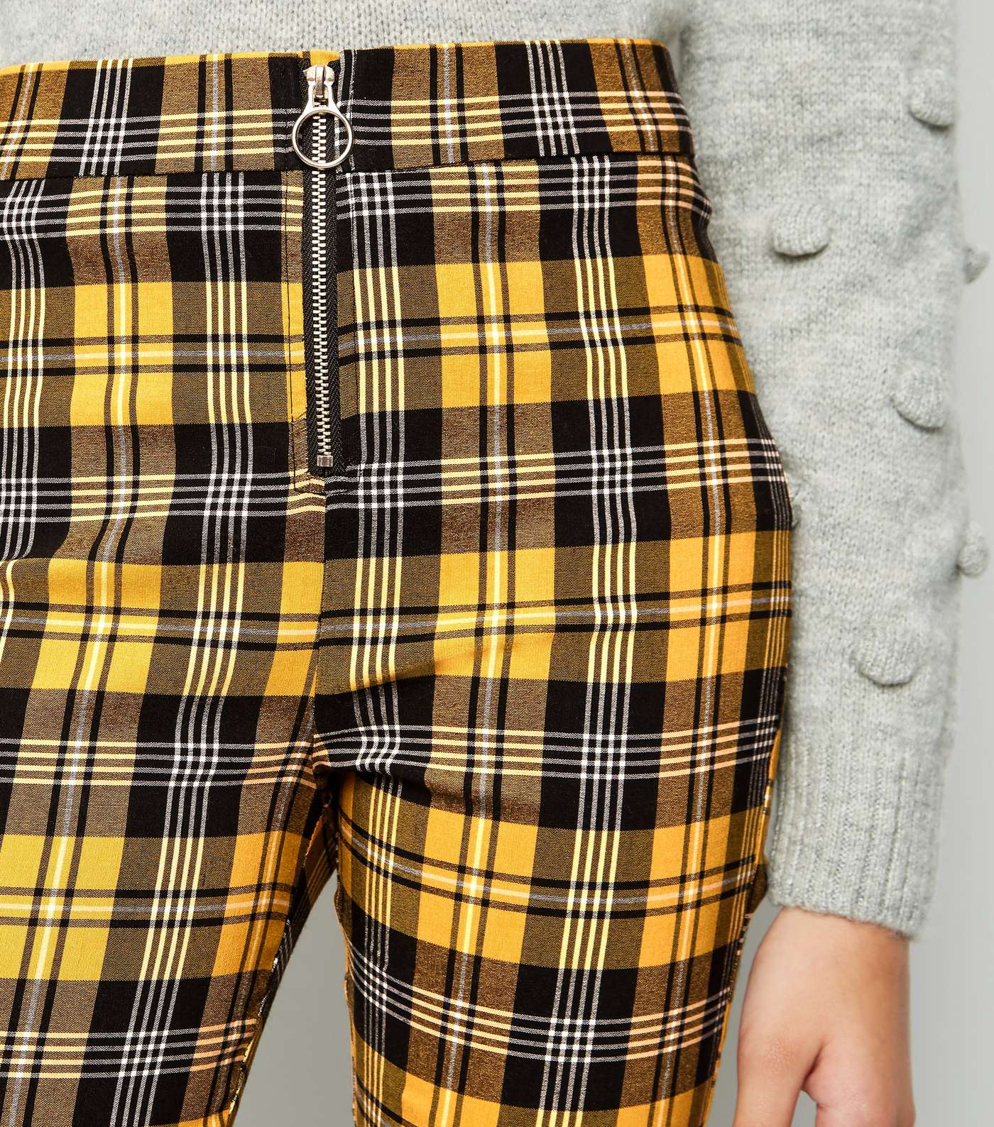 Girls Yellow Check Ring Pull Trousers Image 5