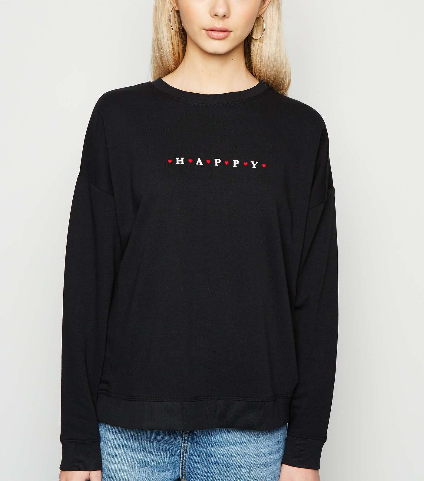 Black Heart Happy Slogan Sweatshirt
