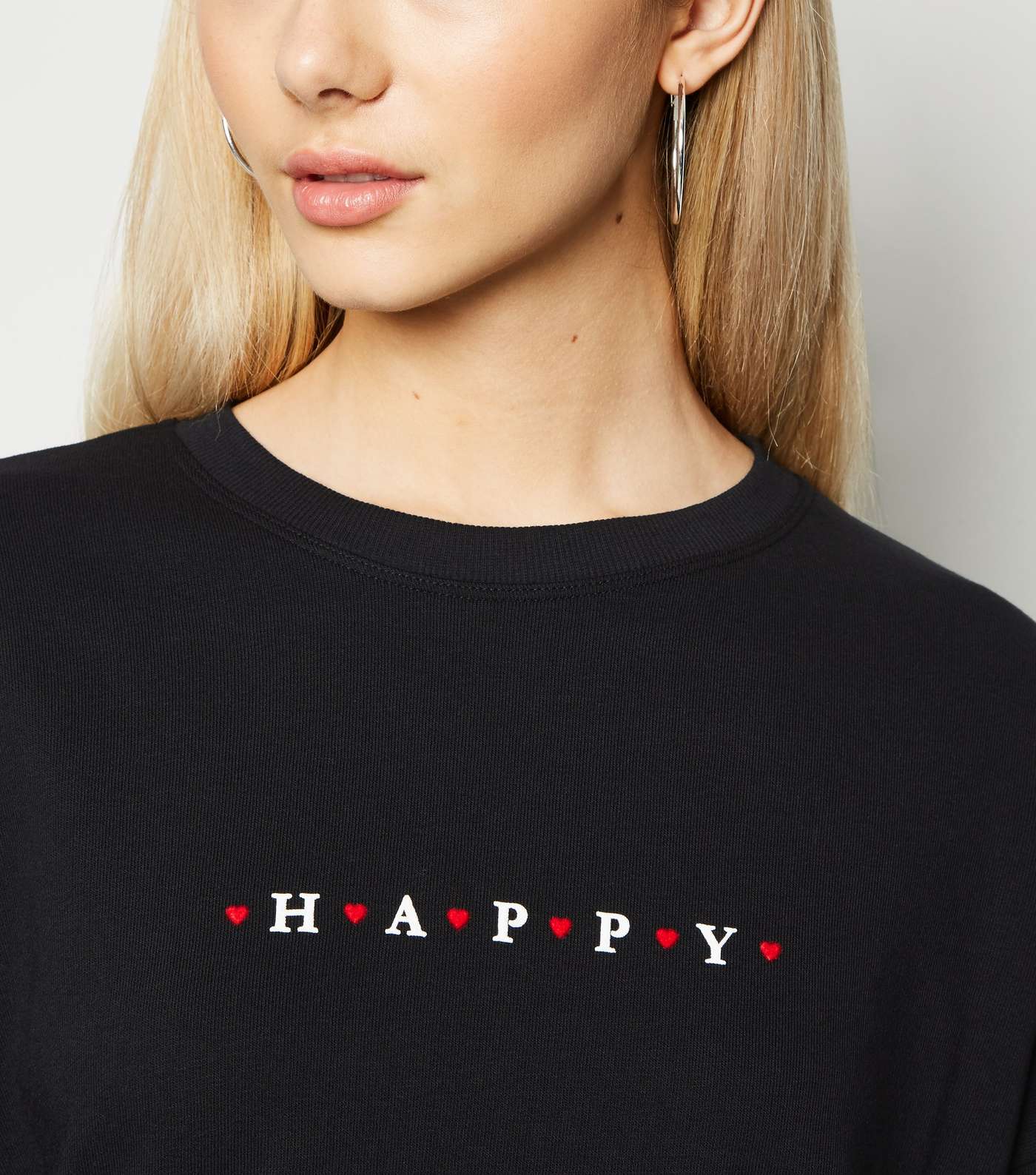 Black Heart Happy Slogan Sweatshirt Image 5