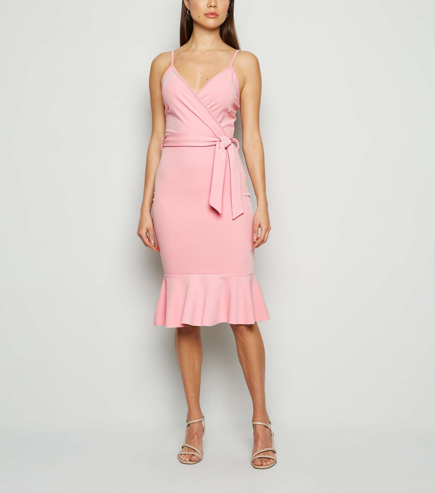 Missfiga Pink Frill Wrap Midi Dress
