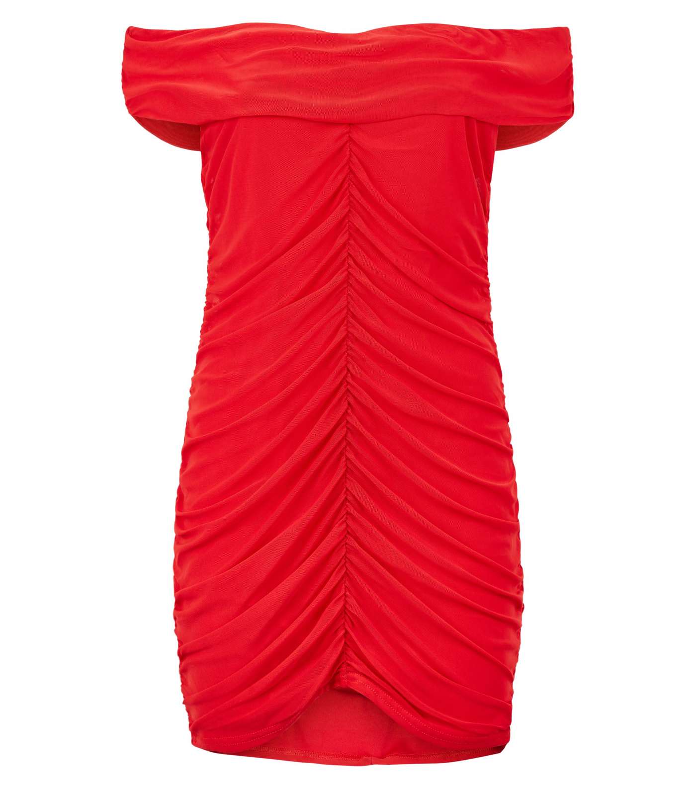 Missfiga Red Ruched Mesh Bardot Dress Image 4