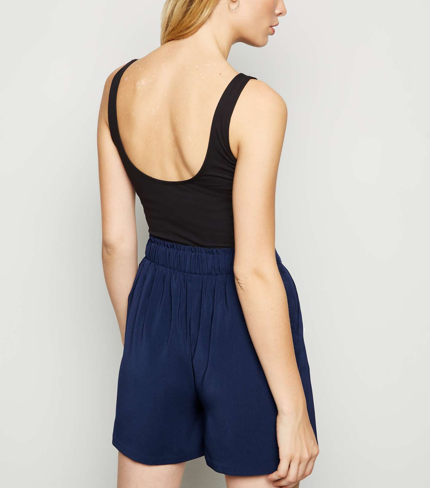 Navy Belted High Waist Shorts Image 3