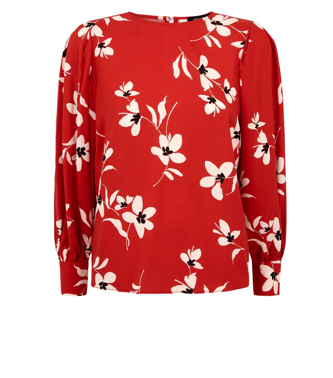 Petite Red Floral Puff Sleeve Blouse Image 4