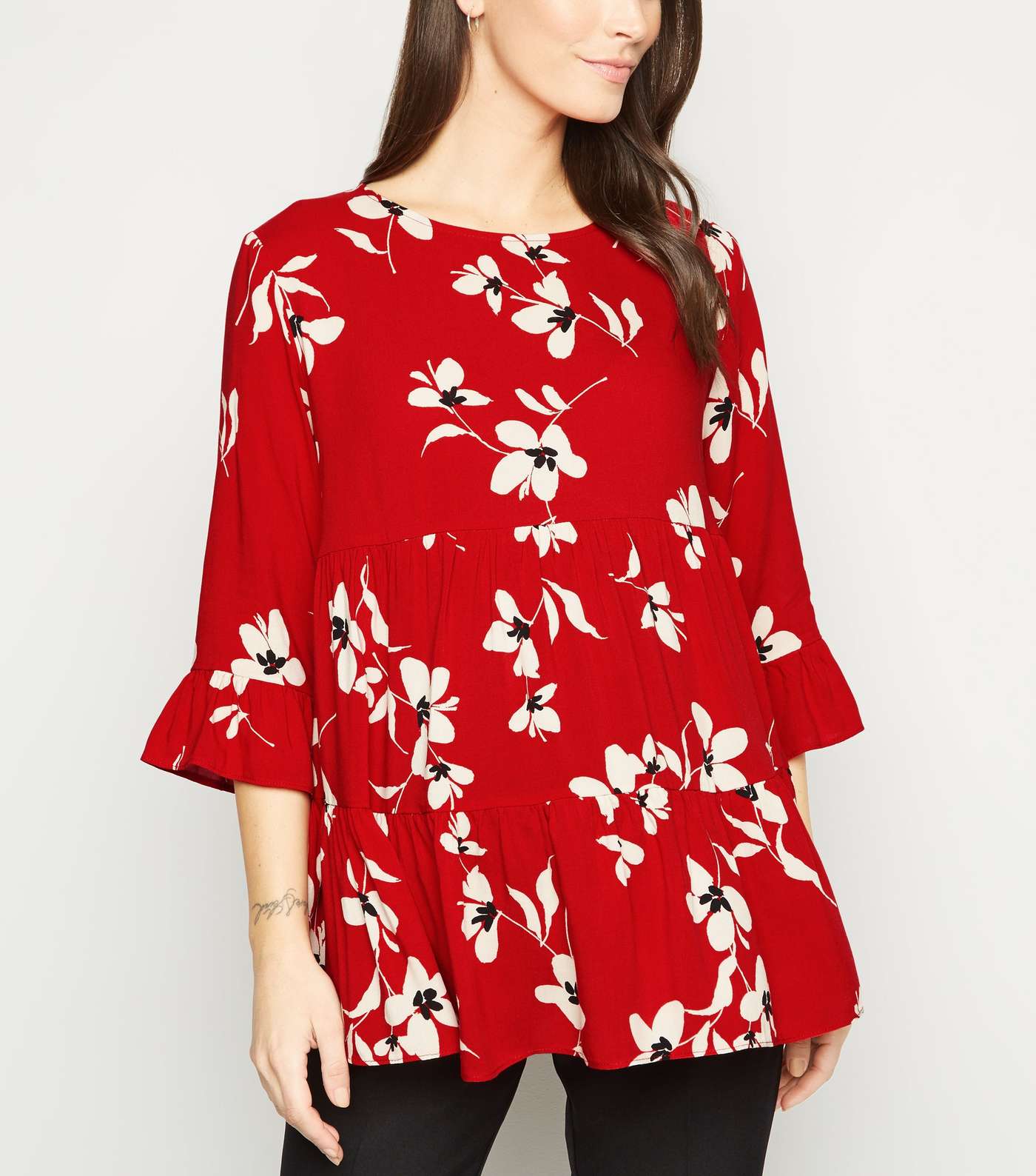 Maternity Red Floral Tiered Peplum Blouse