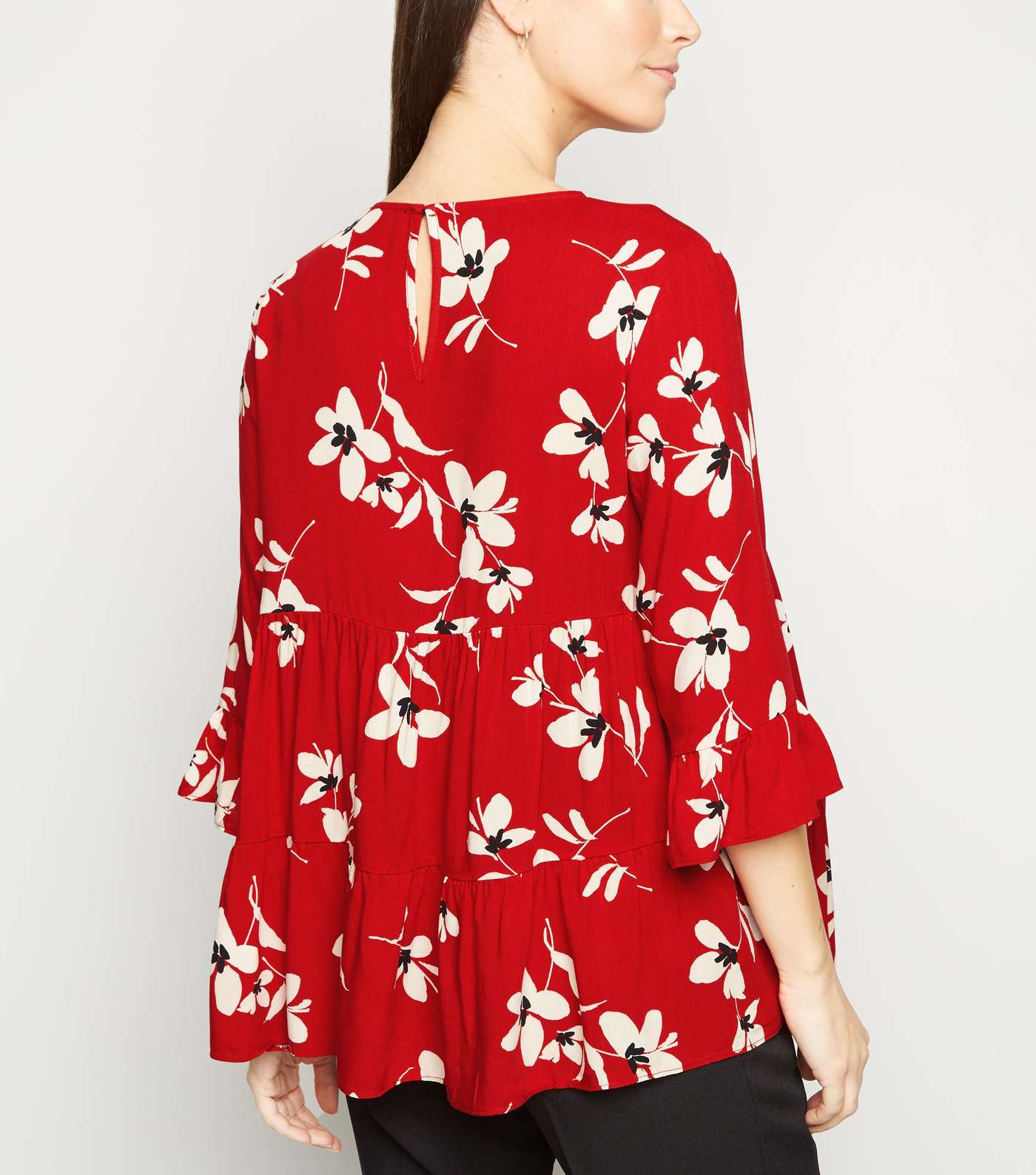 Maternity Red Floral Tiered Peplum Blouse Image 3