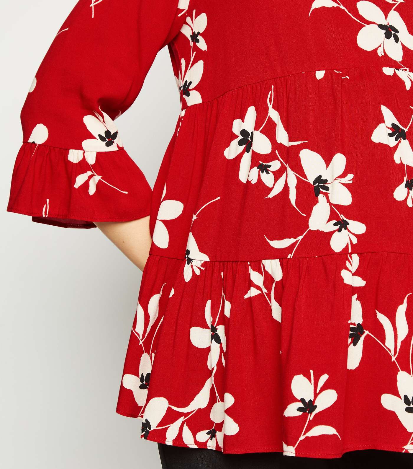 Maternity Red Floral Tiered Peplum Blouse Image 5