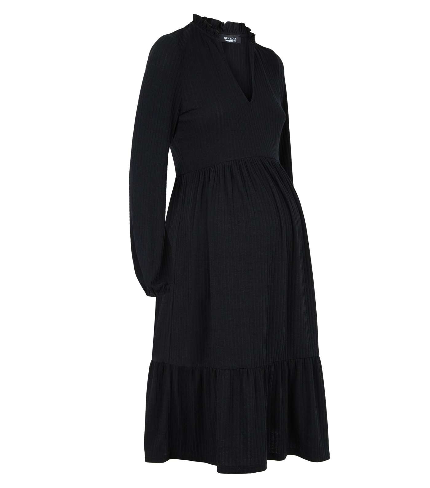 Maternity Black Ribbed Tiered Smock Dress Image 4