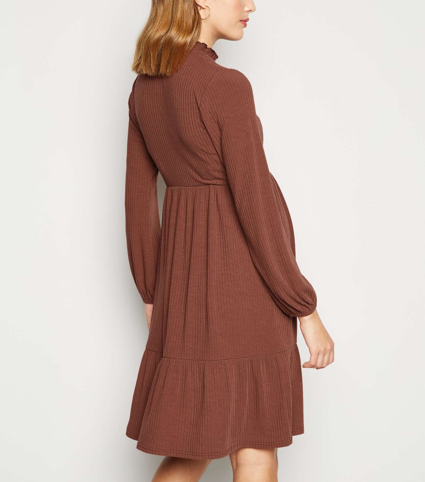 Maternity Rust Ribbed Tiered Smock Dress Image 3