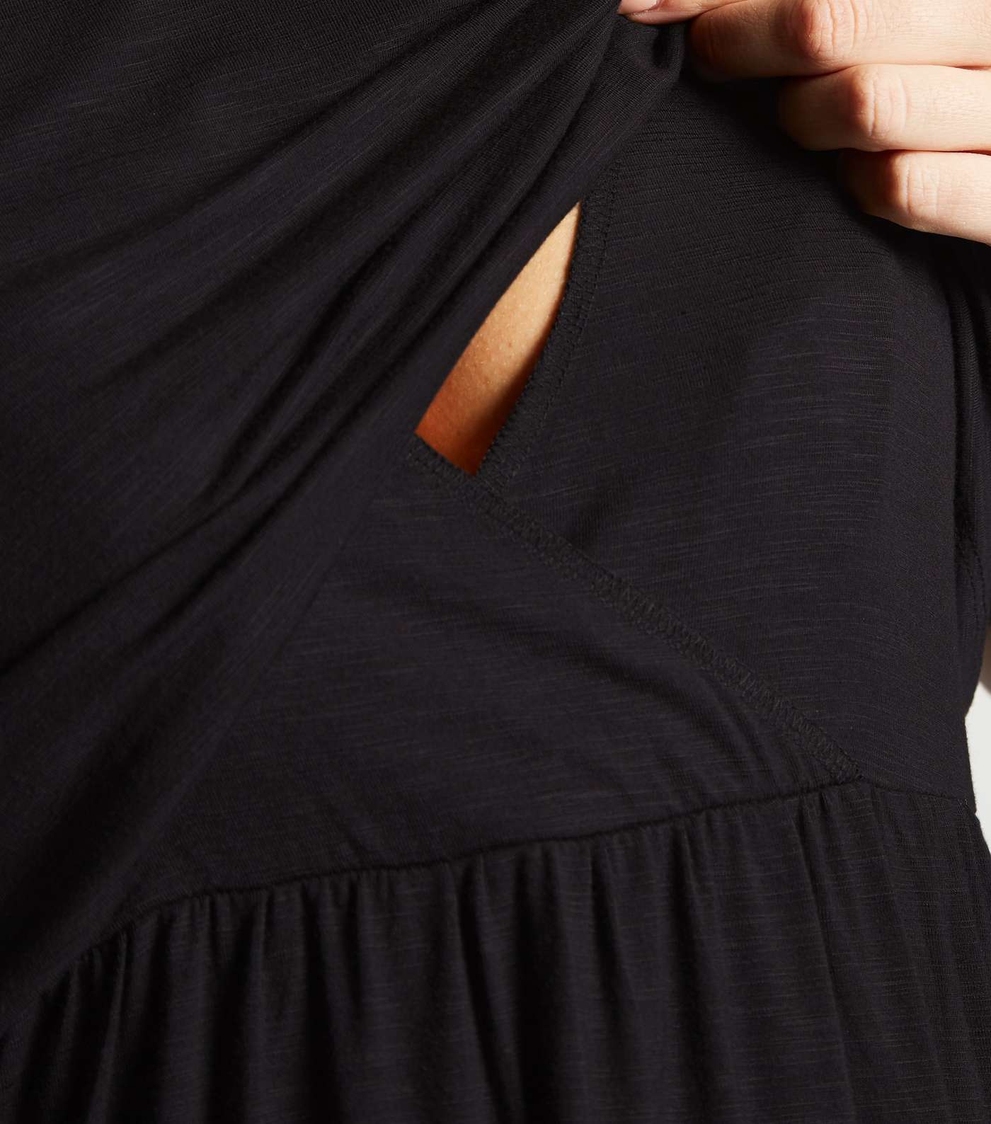 Maternity Black Short Sleeve Midi Nursing Dress Image 3